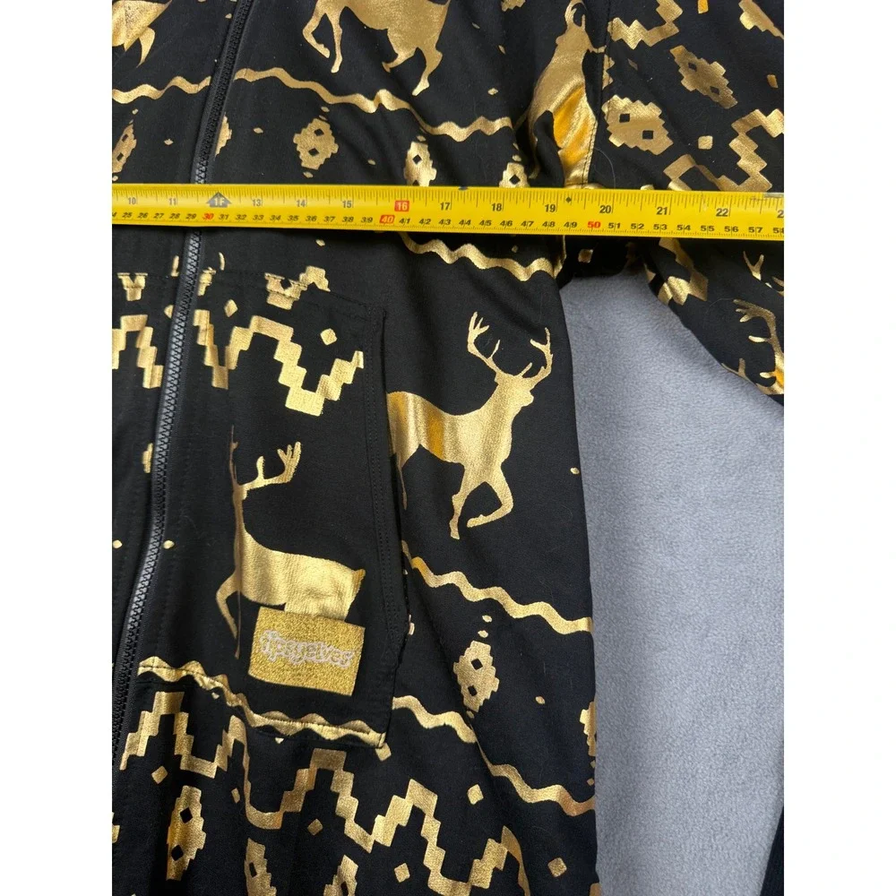 Tipsy Elves Mens XL Black Gold Metallic Reindeer Fair Isle Hooded Jumpsuit - Picture 5 of 11